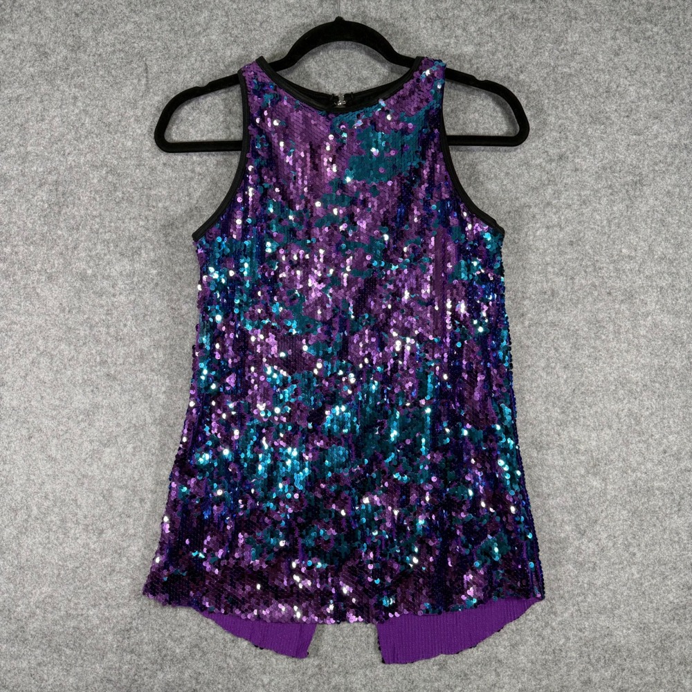Weissman Sequin Tank Top Womens Medium Adult Purple Teal Keyhole Back 12317